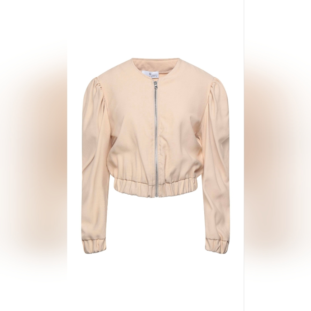Have One Blush Puff Shoulder Bomber Jacket